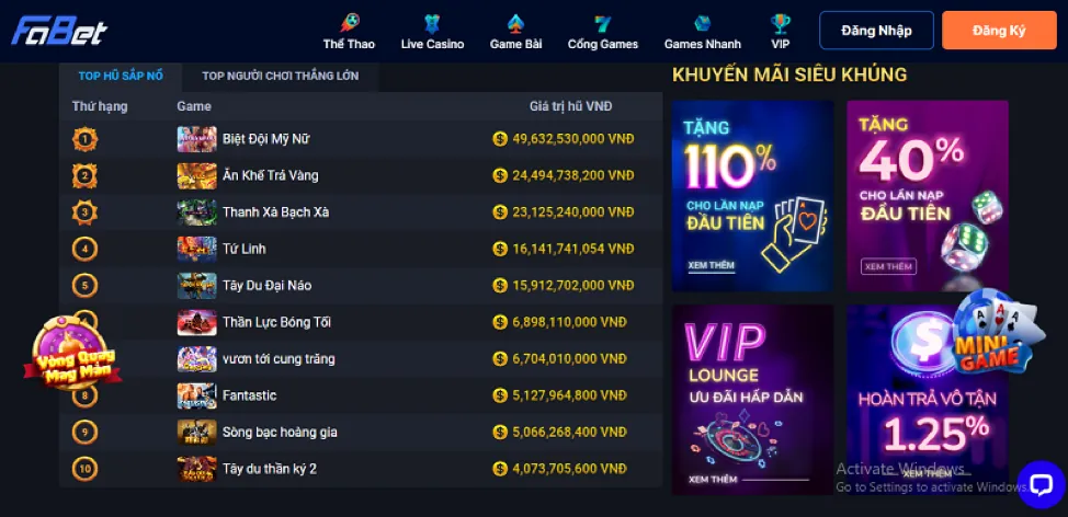 Cấp độ VIP Bạch Kim Tabet trang chủ